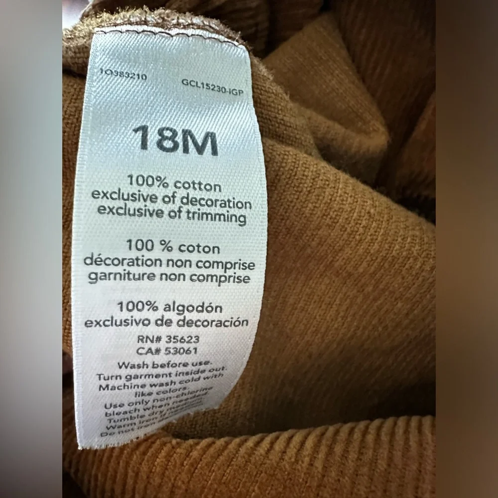 Baby brown corduroy teddy bear overalls